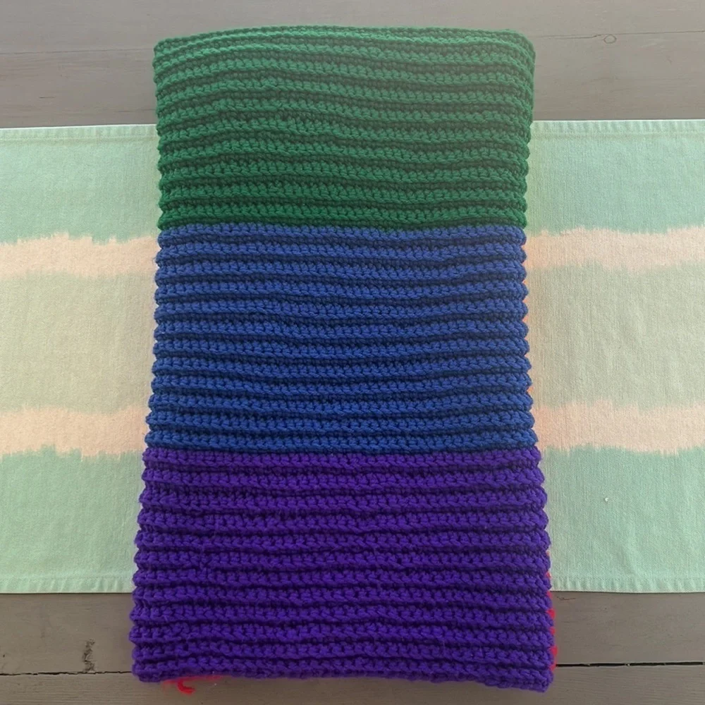 ML Rossetti Rainbow Knit Afghan Throw Blanket Striped Retro 50x43